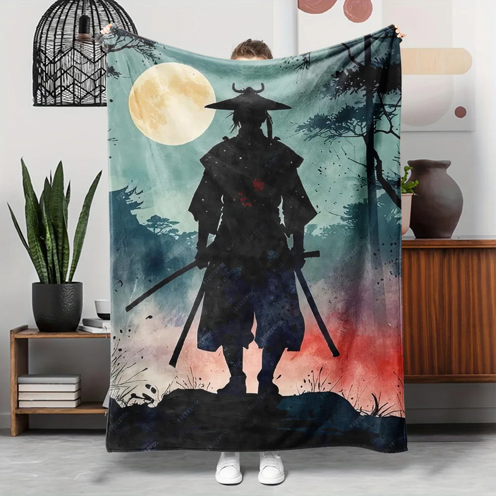 

Decorative Samurai Moon Throw Blanket Japanese Anime Warrior Art Cozy Tapestry Wall Decor Gift