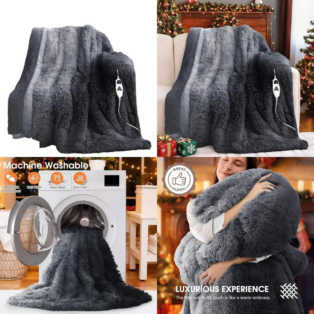 

Faux Fur Sherpa Electric Blanket Throw - 10 Heat & 5 Time Options, Fast Warmth, 50x60