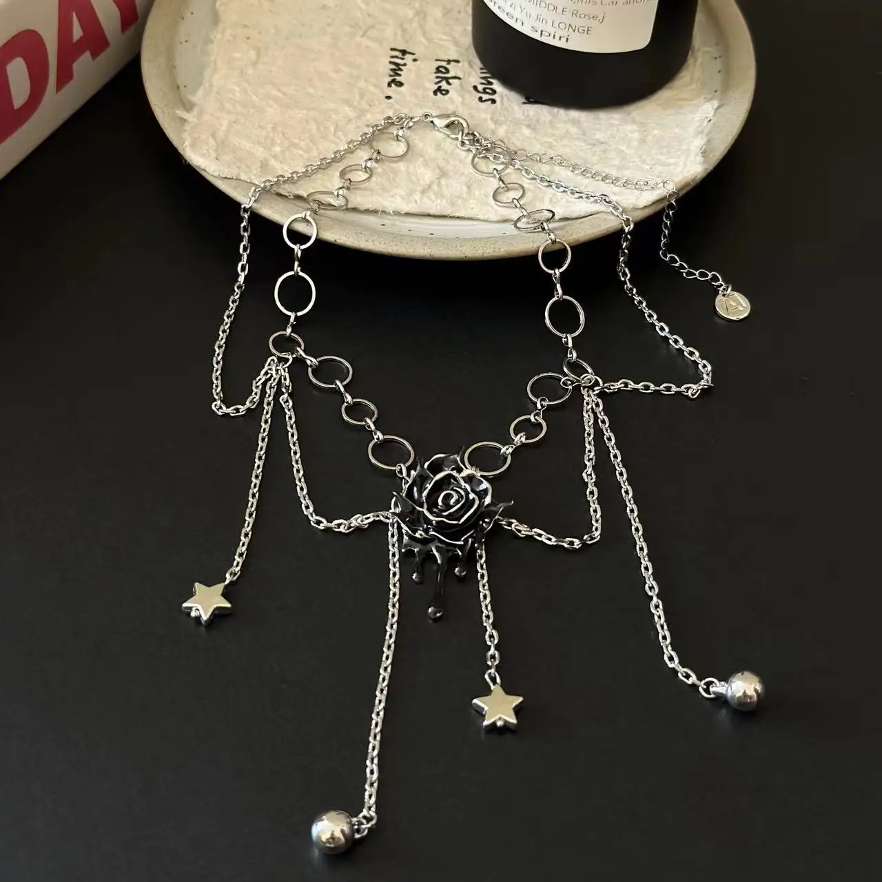 Готическое ожерелье с шипами и розами, подвески с кисточками, ожерелье с серьгами, комплект в стиле панк, цепочка на ключицы, темнота, готические подвески, комплекты ювелирных изделий