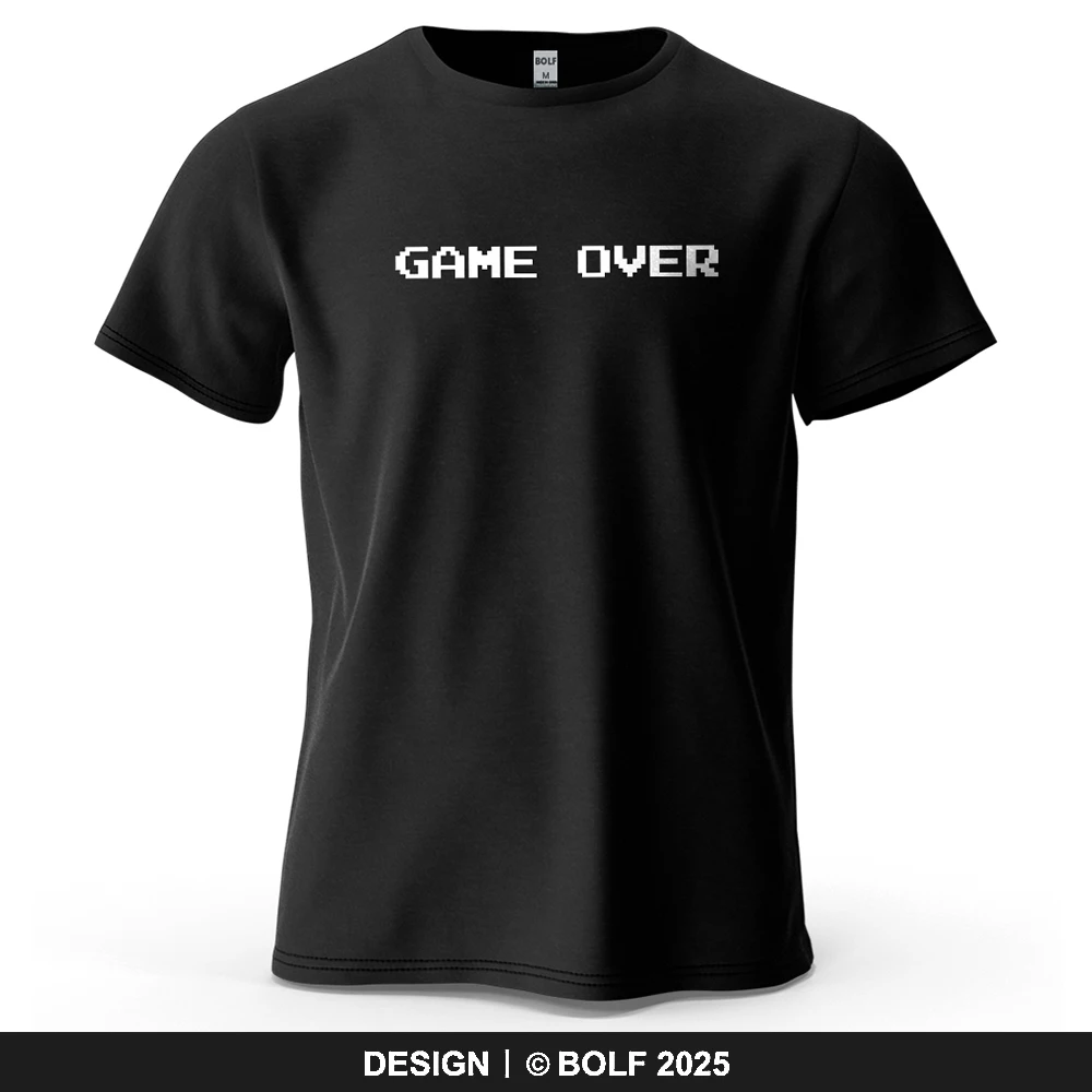 Game Over Pixel bedrucktes Herren-T-Shirt, 100 % Baumwolle, übergroße Pixel-Kunst, lustige Grafik-T-Shirts für Damen, Tops, T-Shirts, Streetwear