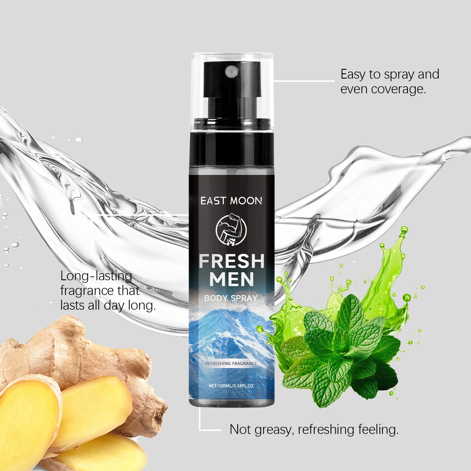 EAST MOON Spray Corporal Masculino Hidratante Fragrância de Longa Duração Portátil Elegante Charme Spray Fresco Desodorante para Homens