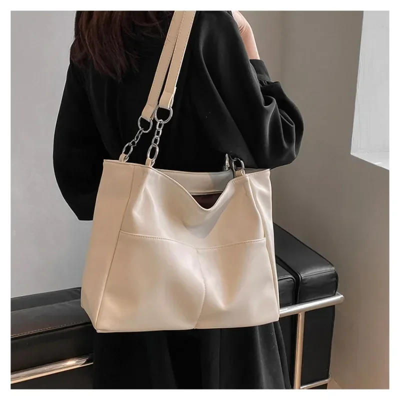 Shoulder Side Bags for Women Vintage Solid Color Simple Large Capacity Big PU Leather The Latest Handbags Travel Totes