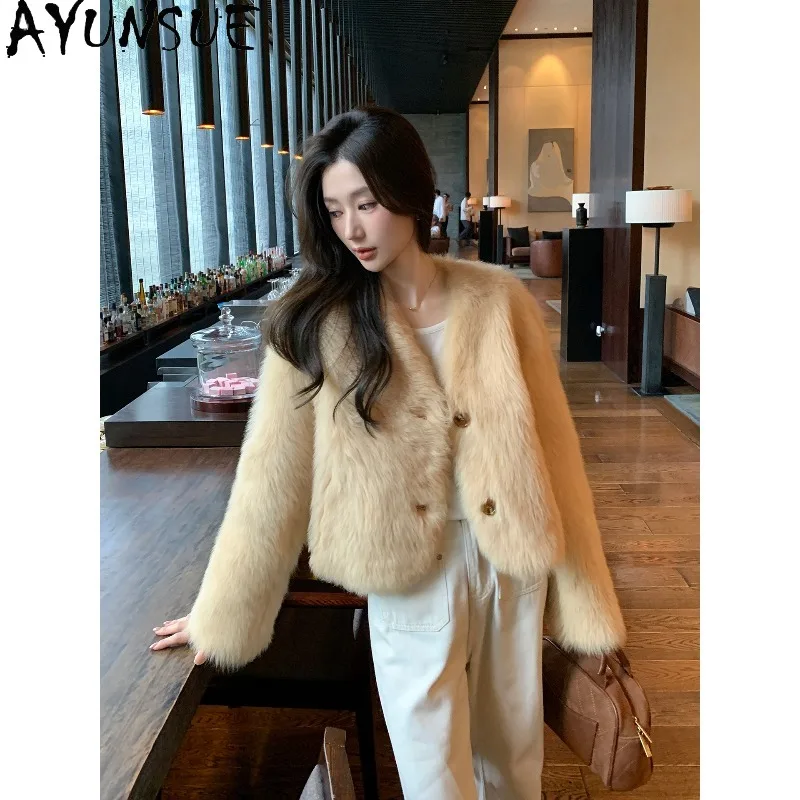 

AYUNSUE Real Wool Coats for Woman Winter Leather&fur Jacket Short Outerwears Stylish Long Sleeve Tops Woman Clothes Шуба Женская