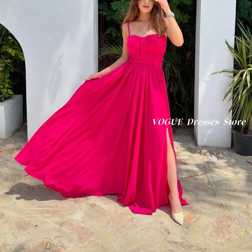 

Hot Pink Slit Evening Dresses A Line Chiffon Elegant Prom Gowns فساتين للمناسبات الخاصة robe de cérémonie femme Customized