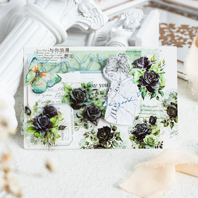 Flower Dream Lace Series PET Tape Plant Collage Die-Cut Journal Decoration Repeating Stickers Supplies Stickers Colourful Tape