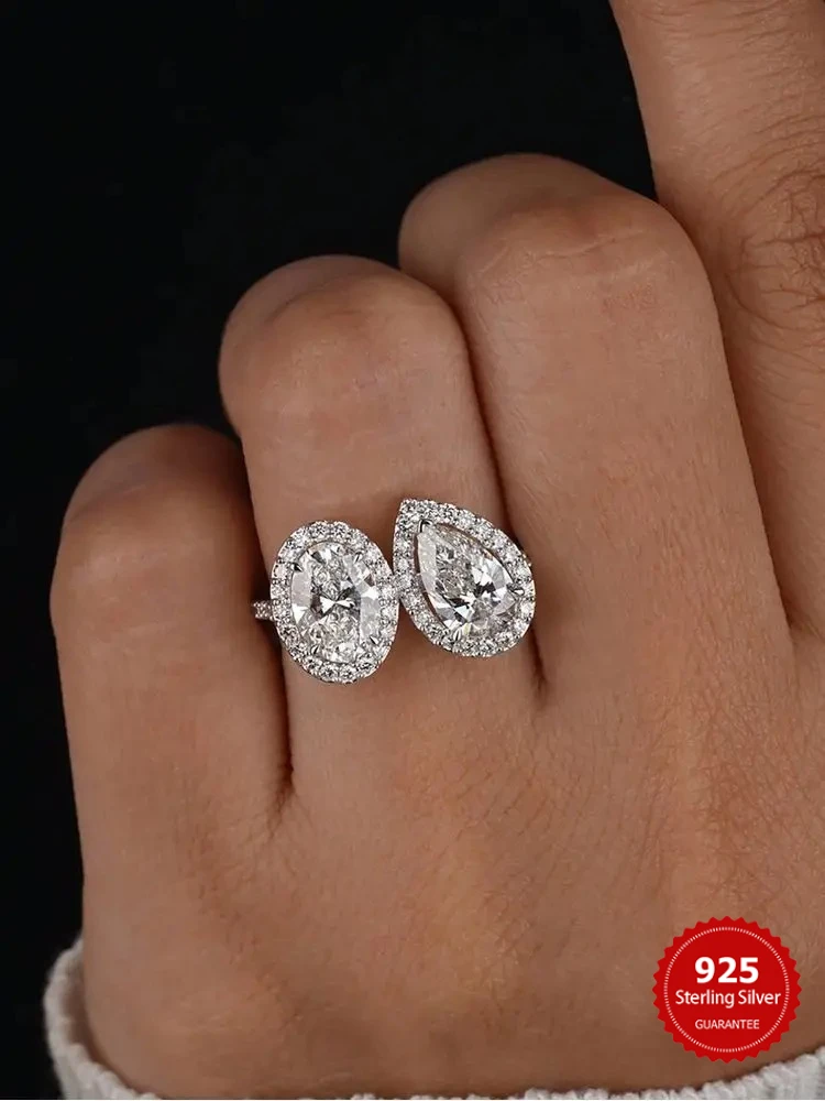 

925 Sterling Silver Gorgeous Sparkling Pear Oval Zircon Ring For Women Engagement Wedding Luxury High Quality Fine Jewelry