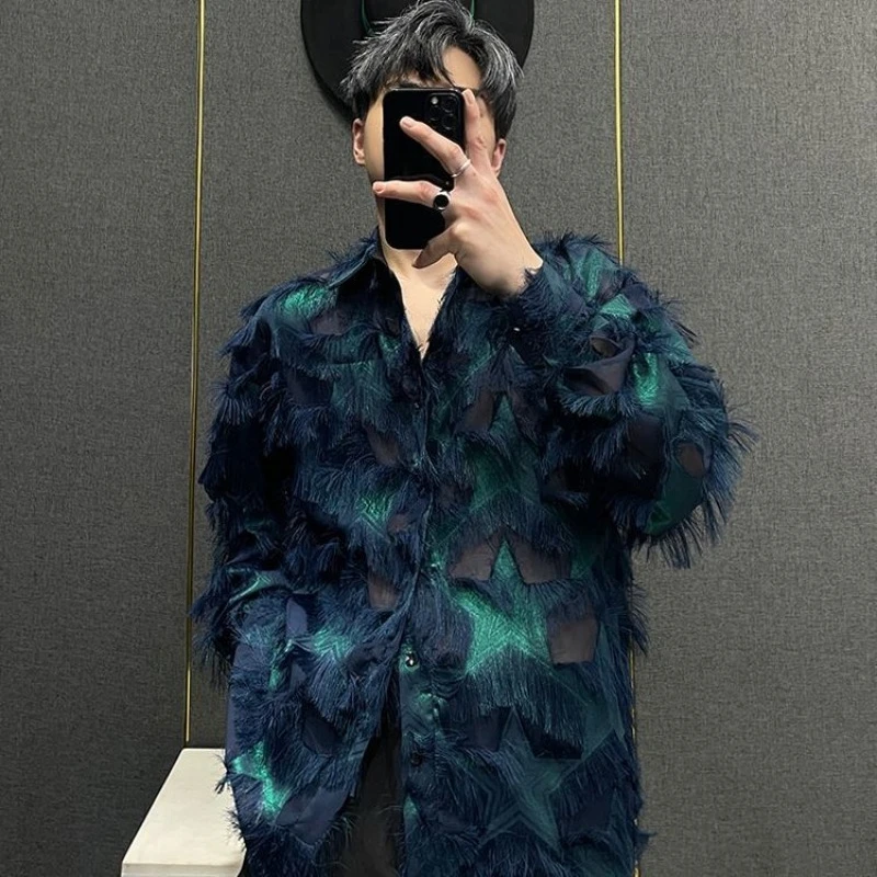 

Мужская весенняя новинка 2026, модная блузка с бахромой, с длинным рукавом, свободная элегантная рубашка для повседневной офисной одежды