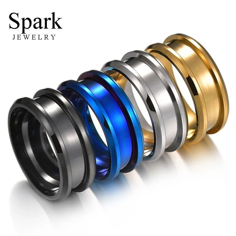 Spark модное кольцо из нержавеющей стали шириной 8 мм с двойной скошенной ямой и большой канавкой, стильное изысканное кольцо для женщин и мужчин, вечерние ювелирные изделия, подарок