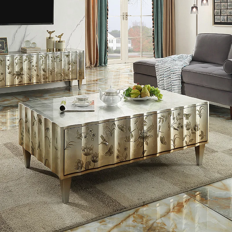 

！@Modern Luxury European Design Silver Foil Wave Series Coffee Table Home Furniture for Living Room