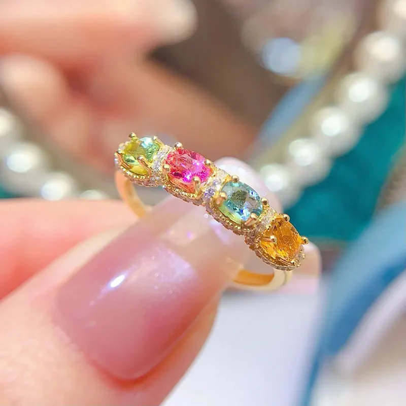 Genuine Natural Vivid Color 3mm*4mm 1ct Tourmaline Ring  925 Silver Stunning Colorful Gemstone Jewelry