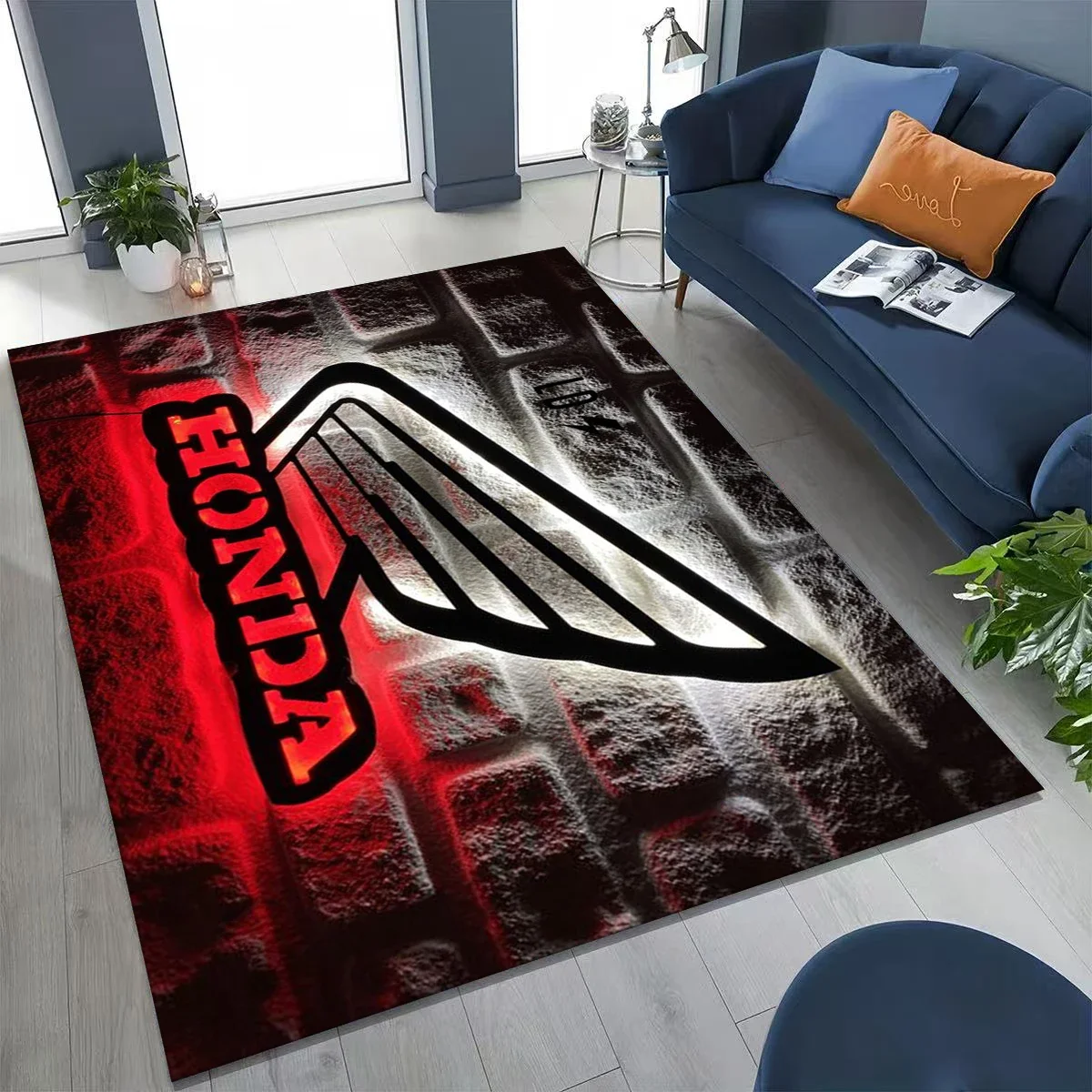 HD Vintage H-HONDA Racing Biker Garage Carpet Rug for Bedroom Living Room Sofa Home Doormat Decor, Large Non-slip Floor Mat