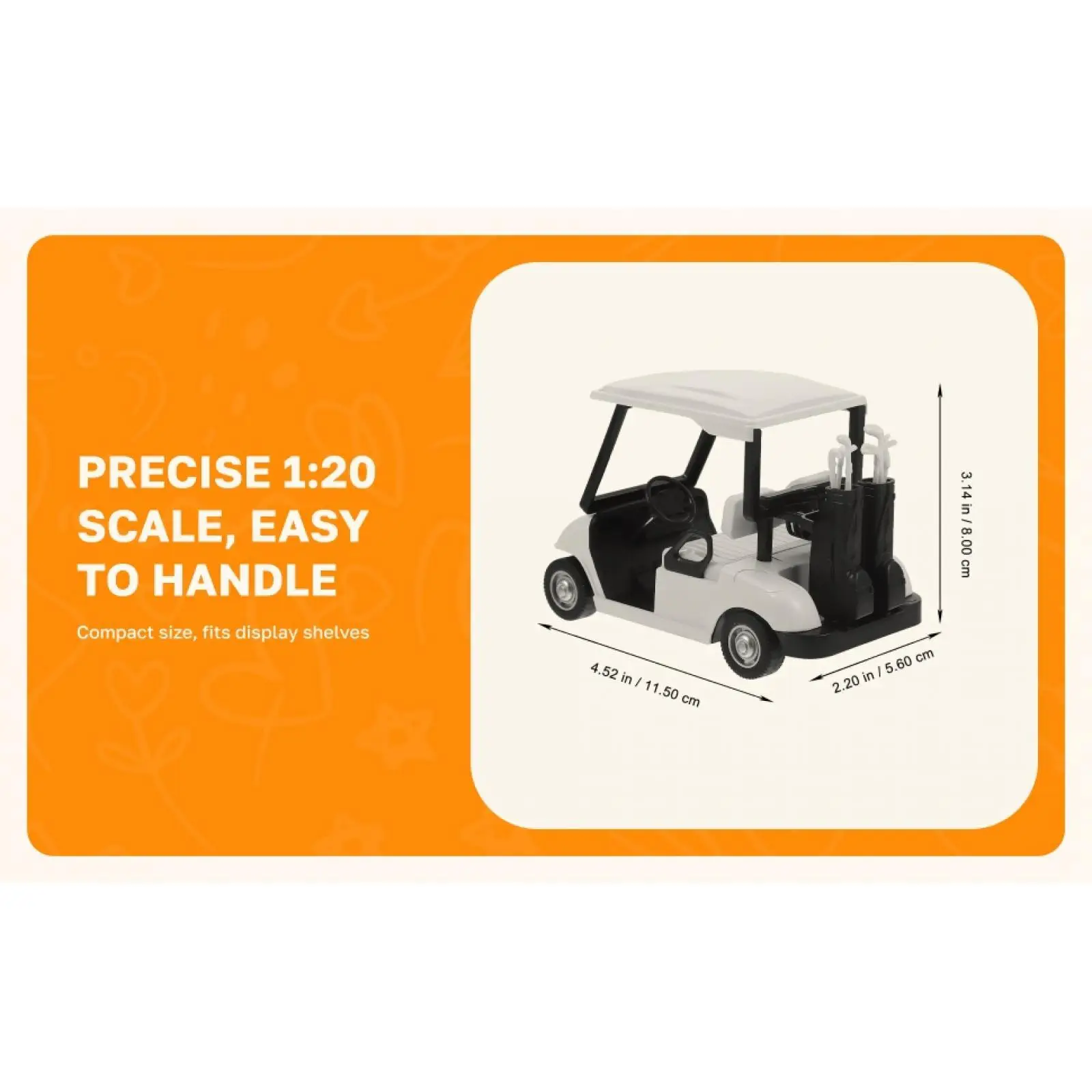 รถกอล์ฟโลหะผสมแบบดึงกลับ 20 คัน + ชุดของเล่นโมเดลรถไดแคสต์พร้อมไม้กอล์ฟ ชุดตกแต่งโต๊ะทำงาน – สีขาว