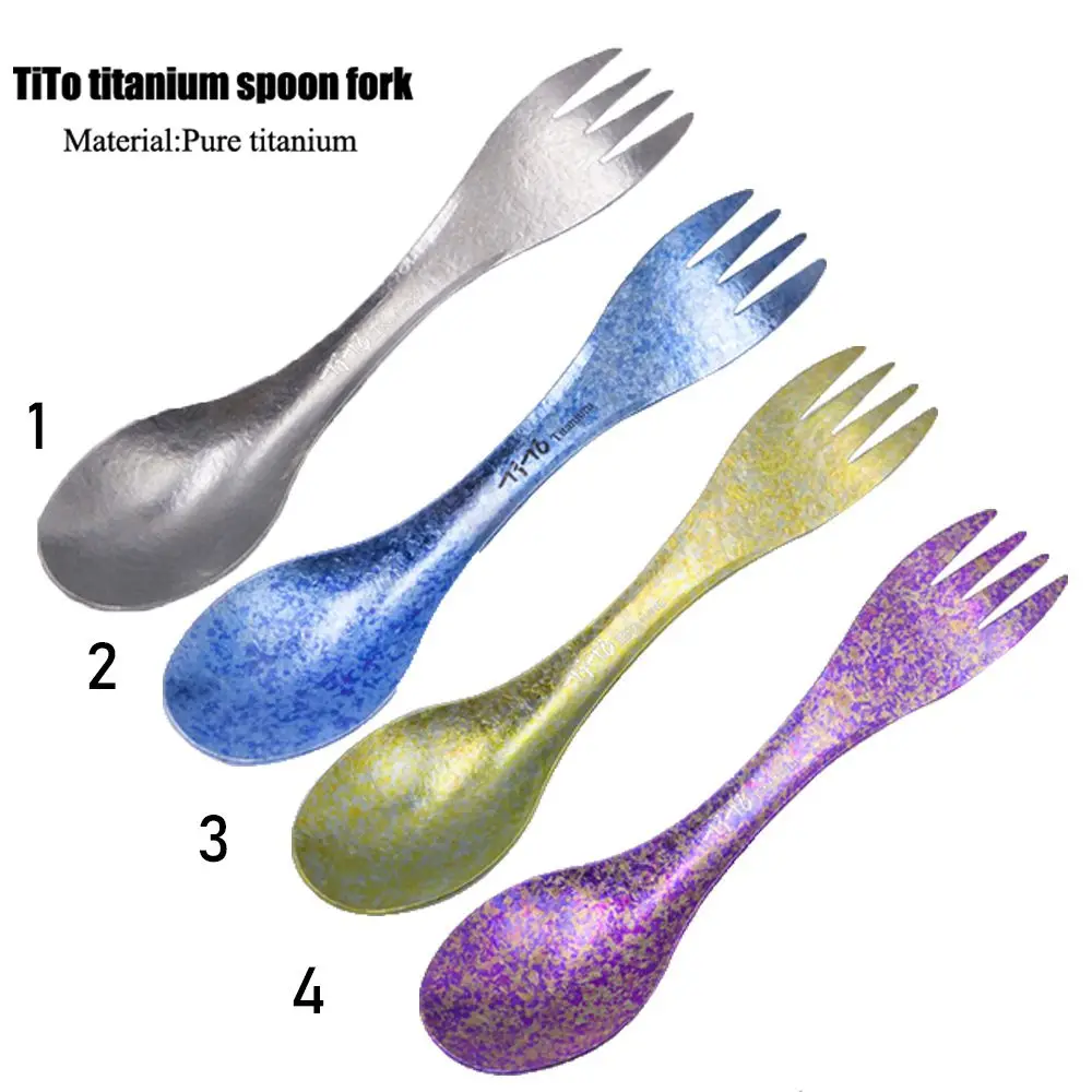 Titânio Piquenique Garfo Colher para Camping, Ambiental, Portátil, Trekking, Titânio Spork, Panelas ao ar livre, 9 estilos