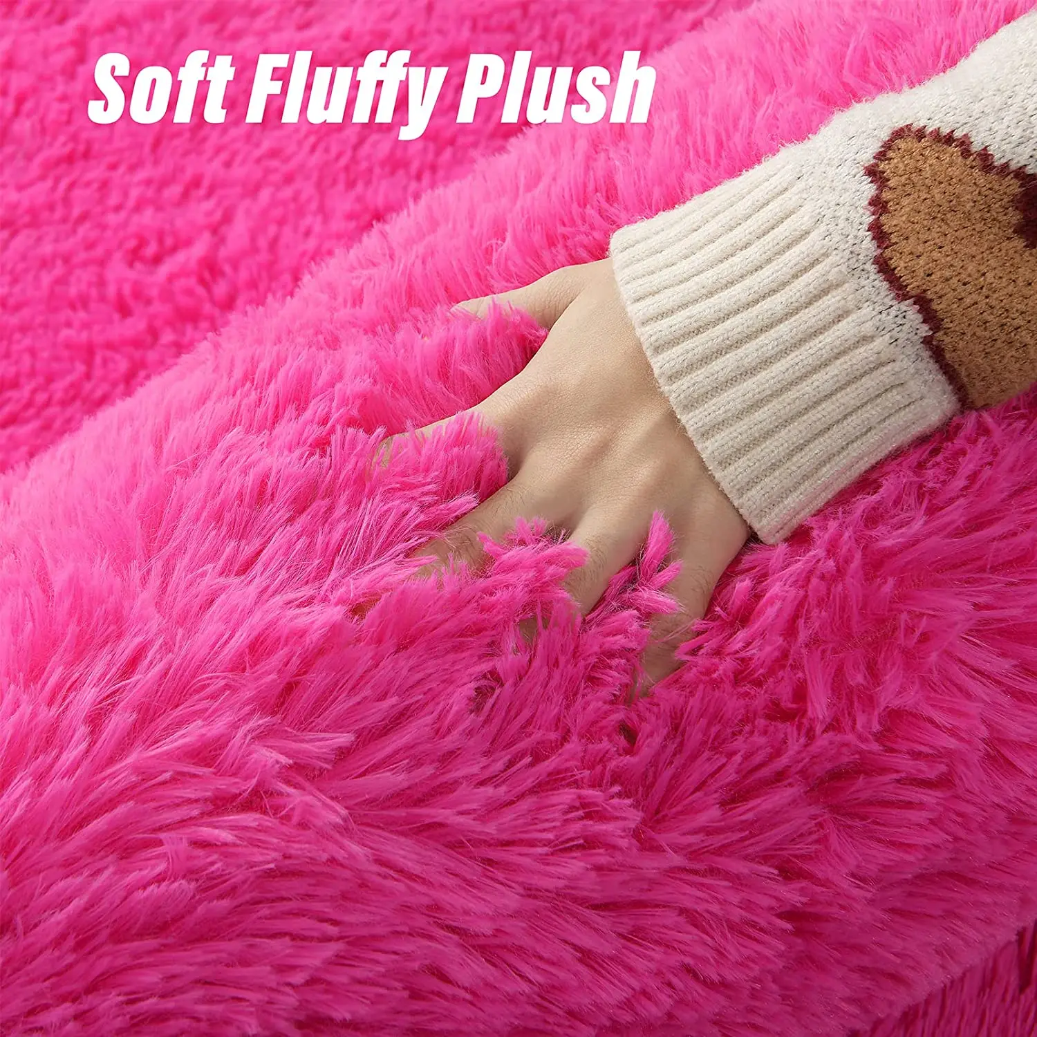 Fluffy Shag Bedroom Rug Hot Pink Area Rugs for Living Room Fuzzy Plush Dorm Rug Furry Carpet for Indoor Modern Soft Home Decor