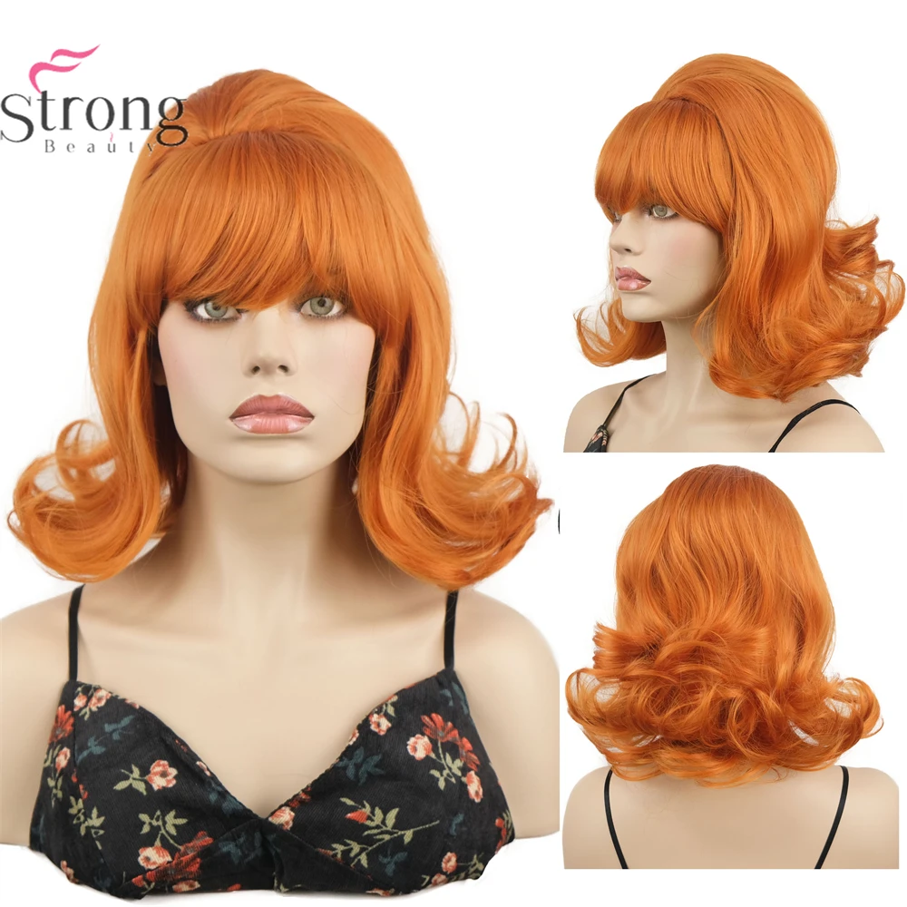 Orange Wig Women 60s Wig Short Flip Wig 50s Beehive Synthetic Hair Wig Fancy Dress Costumes & Outfits Accessory