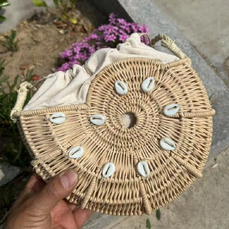 

Summer Rattan Bag Fashion Women Round Straw Bags Female Handmade Woven Beach CrossBody Bag Ladies' Circle Bohemia Travel Bag