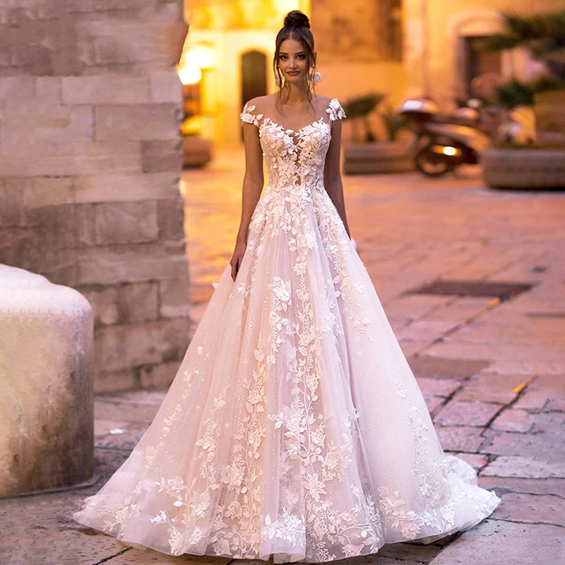 A-Line Wedding Dress 2023 Off Shoulder Women's Elegant Fashion Romantic Lace Applique Beach Bohemia Bridal Dress Vestido Noive