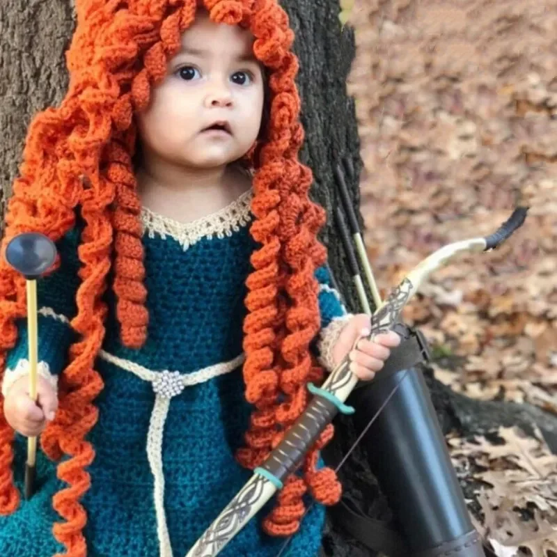 Funny Children's Halloween Dress Up Cap Handmade Orange Wavy Curly Wig Hats for Kids Boys Girls Photography Props