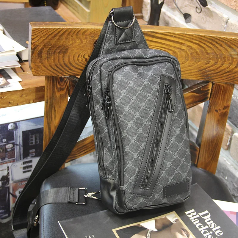 Mn-Sac de poitrine pour hommes, sac à bandoulière en cuir quadrillé, décontracté et carillon, nouvelle collection