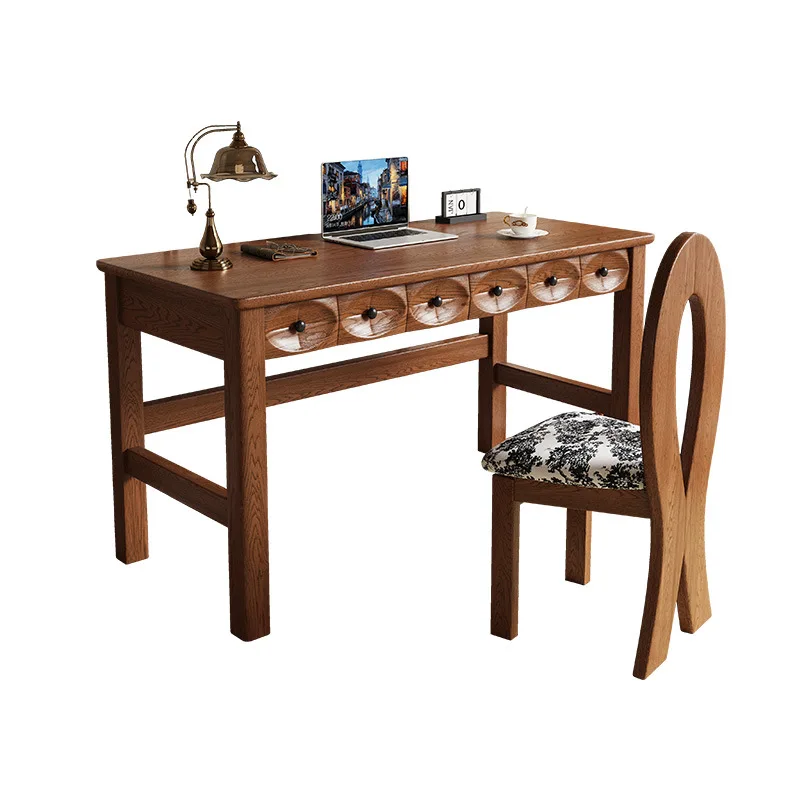 

French retro black North American red oak solid wood desk household medieval small apartment bedroom study computer table