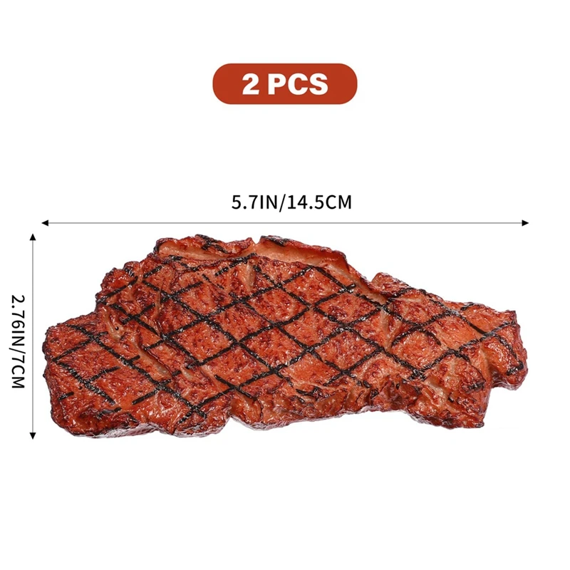 2Piece Simulation Steak Models Cooked Roast Beef Meat Home Kitchen Market Display Photography Props Artificial PVC Steak