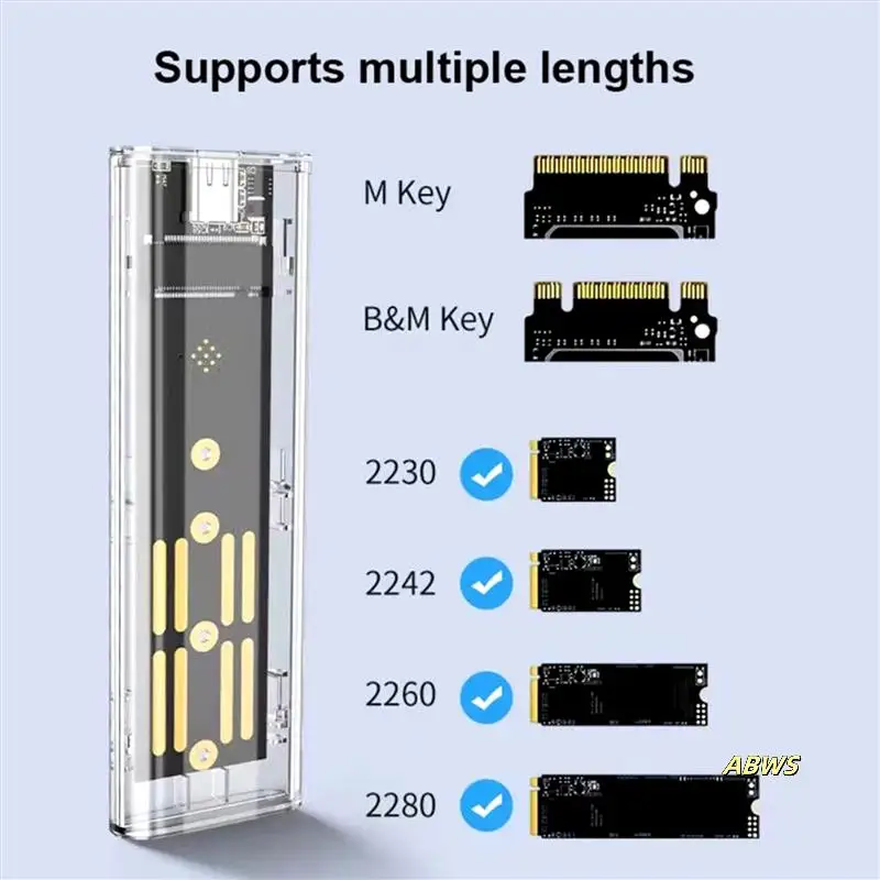 2X M.2 NGFF SATA بروتوكول مزدوج SSD حافظة شفافة USB نوع C 10Gbps PCI-E M2 SSD صندوق قرص صلب خارجي