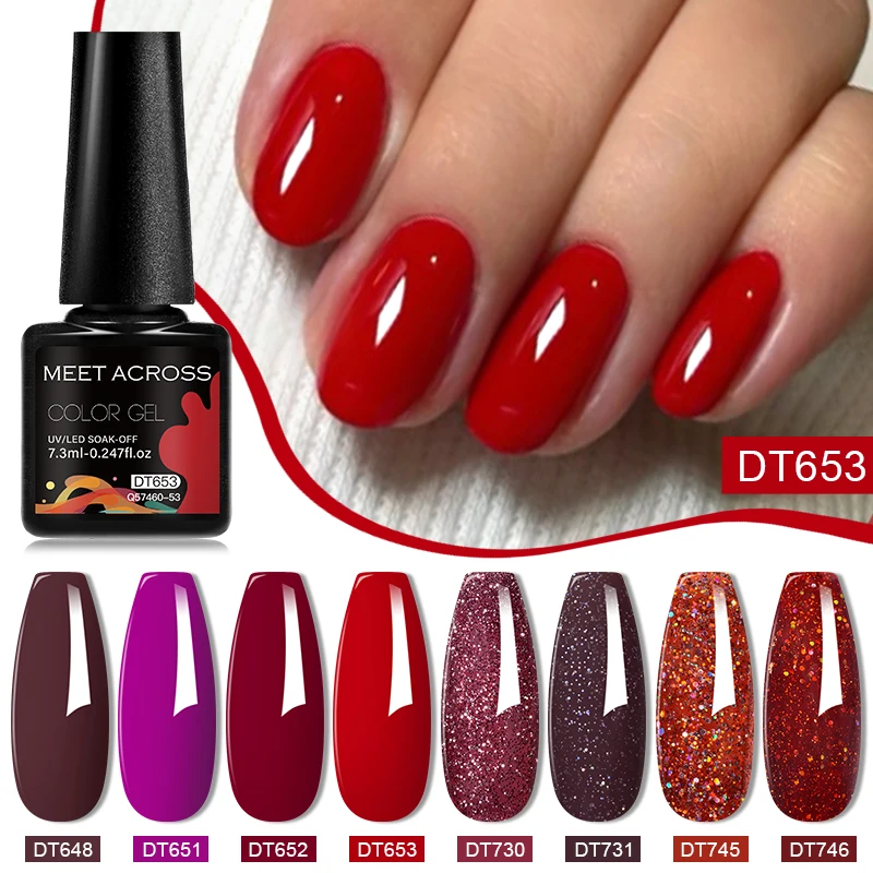 

MEET ACROSS 8Pcs 7.3ml Gel Nail Polish Red Pink Gray Series Semi Permanent For Nails Soak Off Nail Art Gel Varnish Manicure Kit