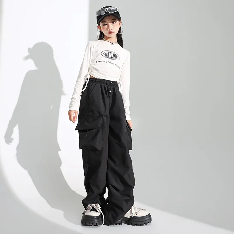 Girls Kpop Outfits Hip Hop Dance Costume for Kids Jazz Performance Clothes Crop Top Pants Teenage Street Dance Drum Stage Wear