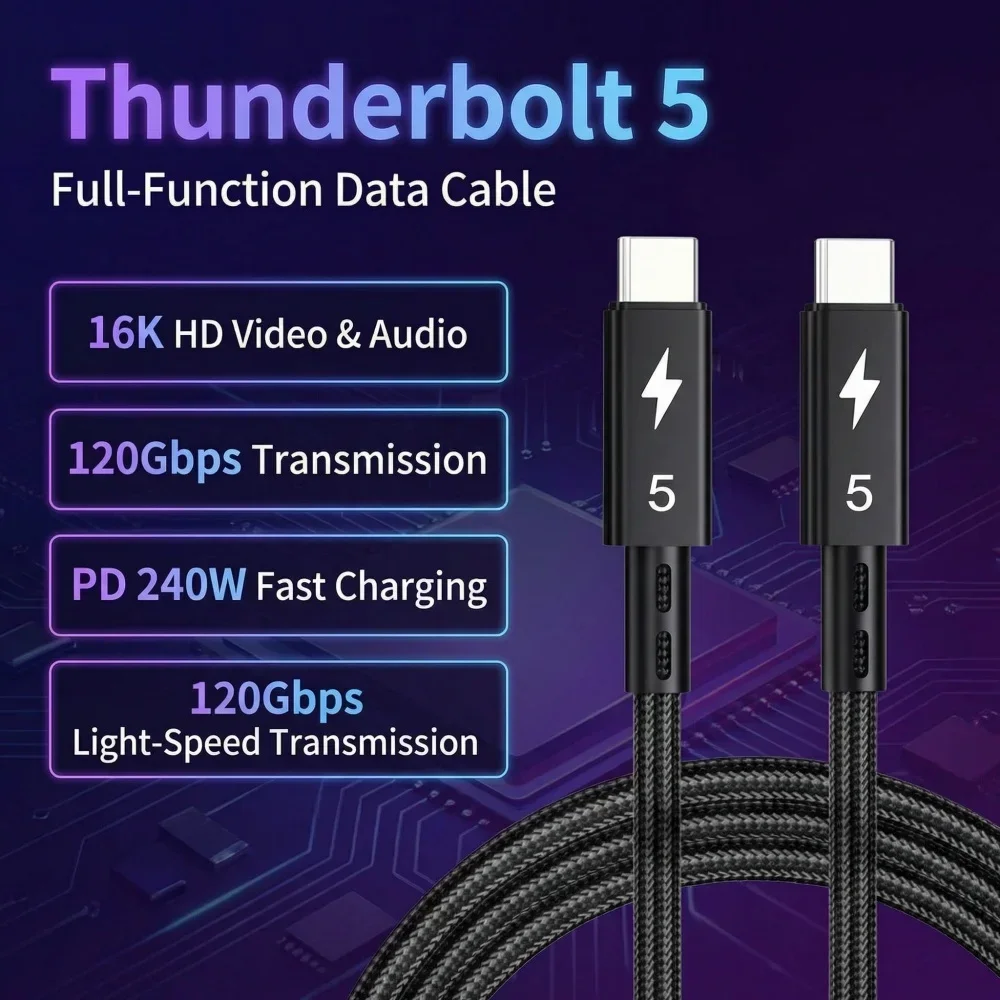 1/1.5M Thunderbolt 5 120Gbps 240w Coaxial Cable Fast Chargin