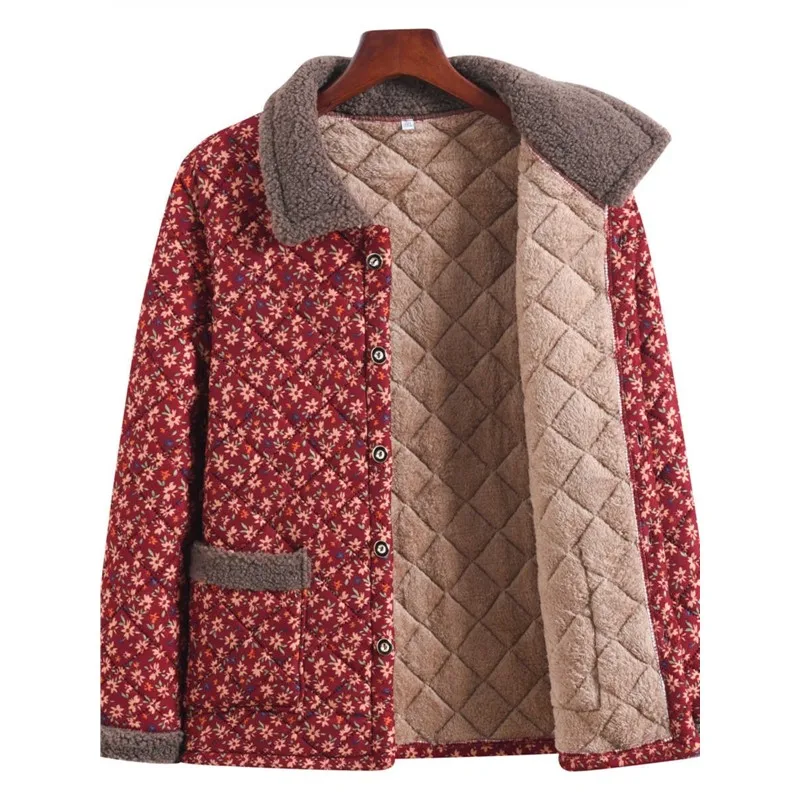 

Thiened Fce Winter Cotton Jaet for Mom Middle-Aged And ly Women Large Size Coat Warm Comfortable Vintage Sle