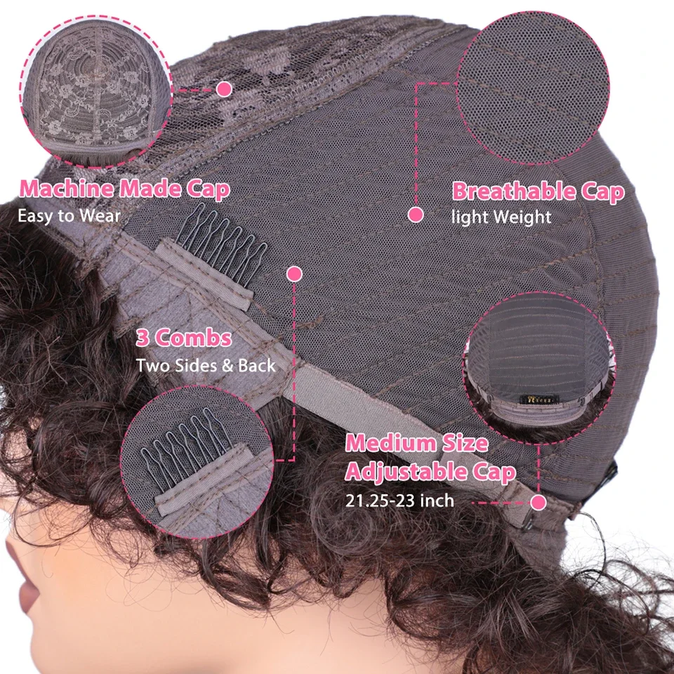 Debut Short Pixie Afro Kinky Curly Wigs for Black Women Glueless Natural Brown Bob Wig With Bangs Brazilian Human Hair Wigs - Image 6