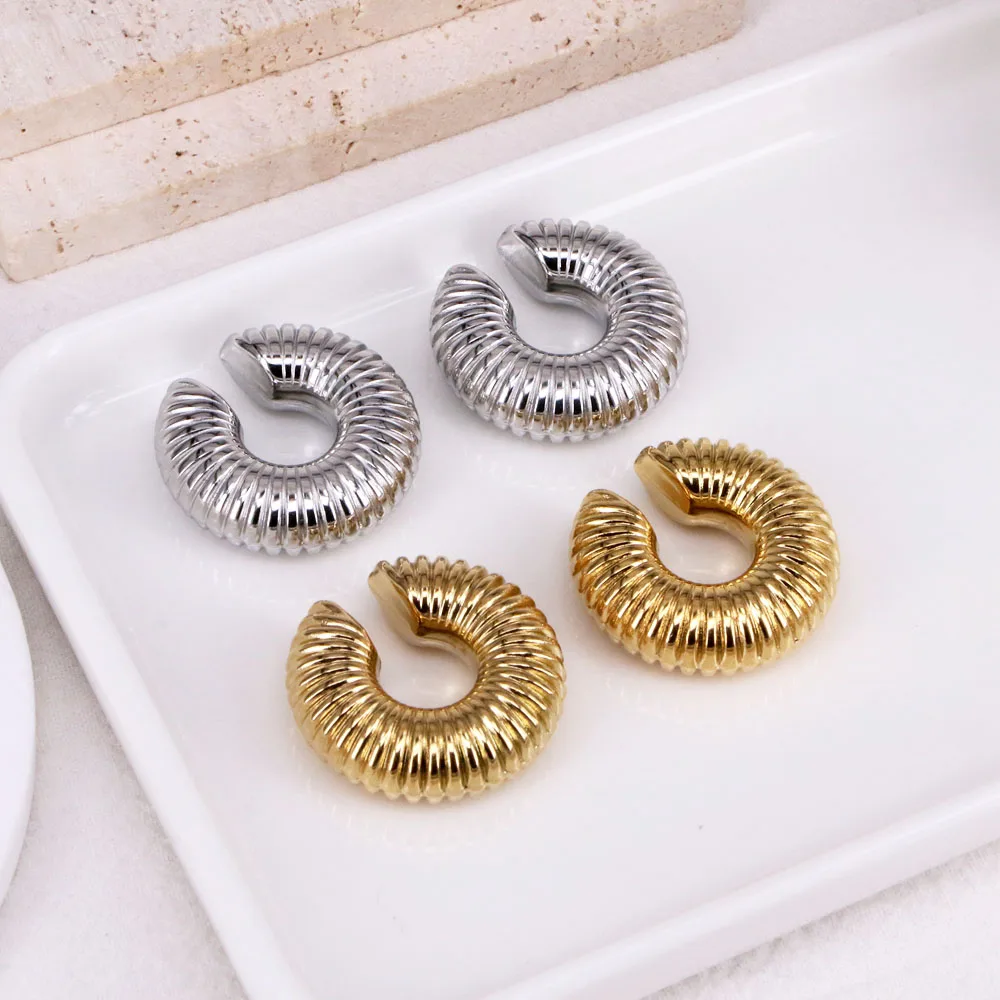 6 Pairs, Non-adjustab Stylish Stainless Steel Trend Chunky Clip-on Earrings Statement Waterproof Cuff Non Pierced Cartilage Jewe