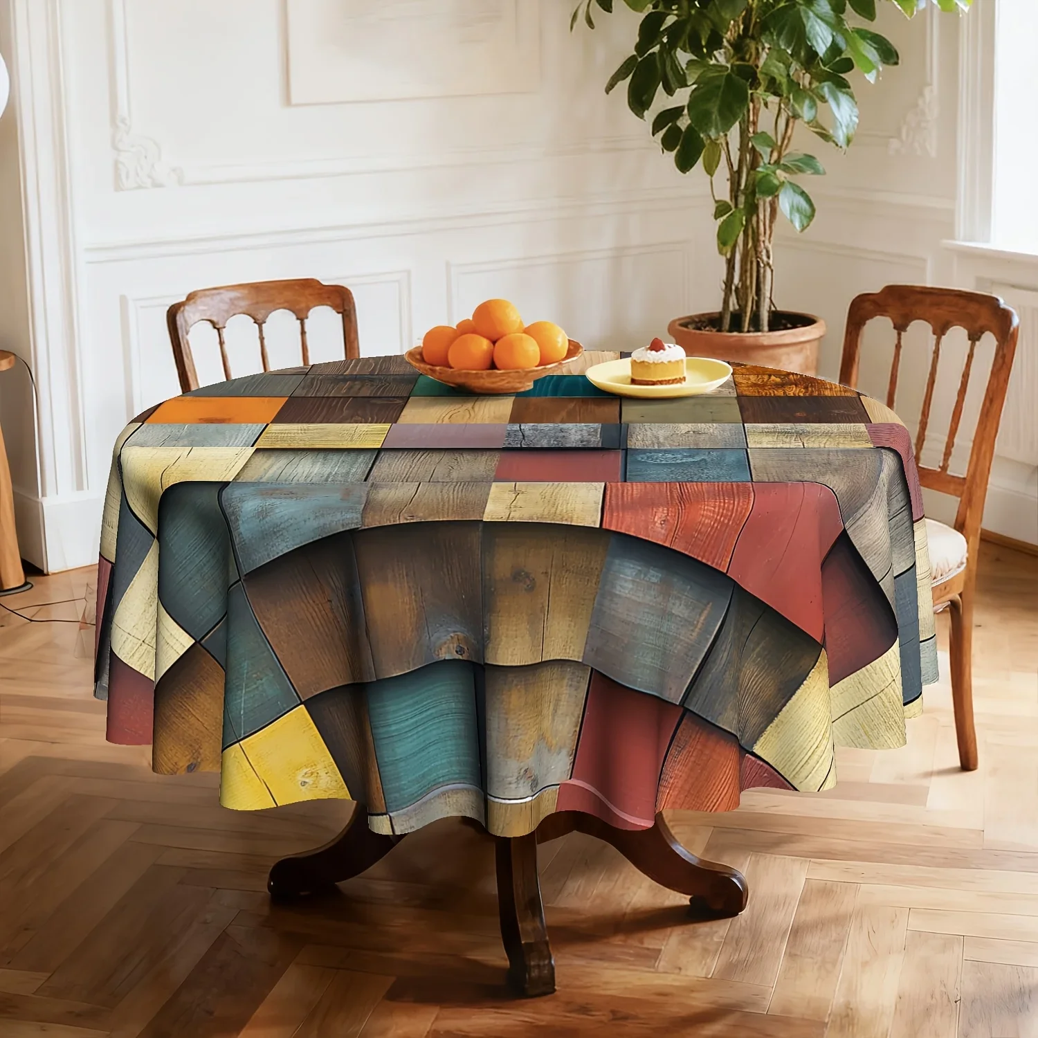 1 piece, colored wood-grain tablecloth, country-style wood-grain tablecloth, for use in a retro-style kitchen for dining.xzj