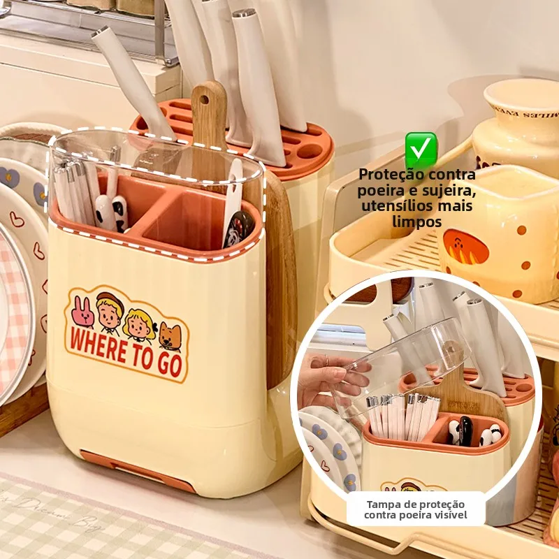 multifunctional-kitchen-countertop-chopsticks-tube-knife-holder-cutting-board-stand-drainage-storage-rack-integrated-design