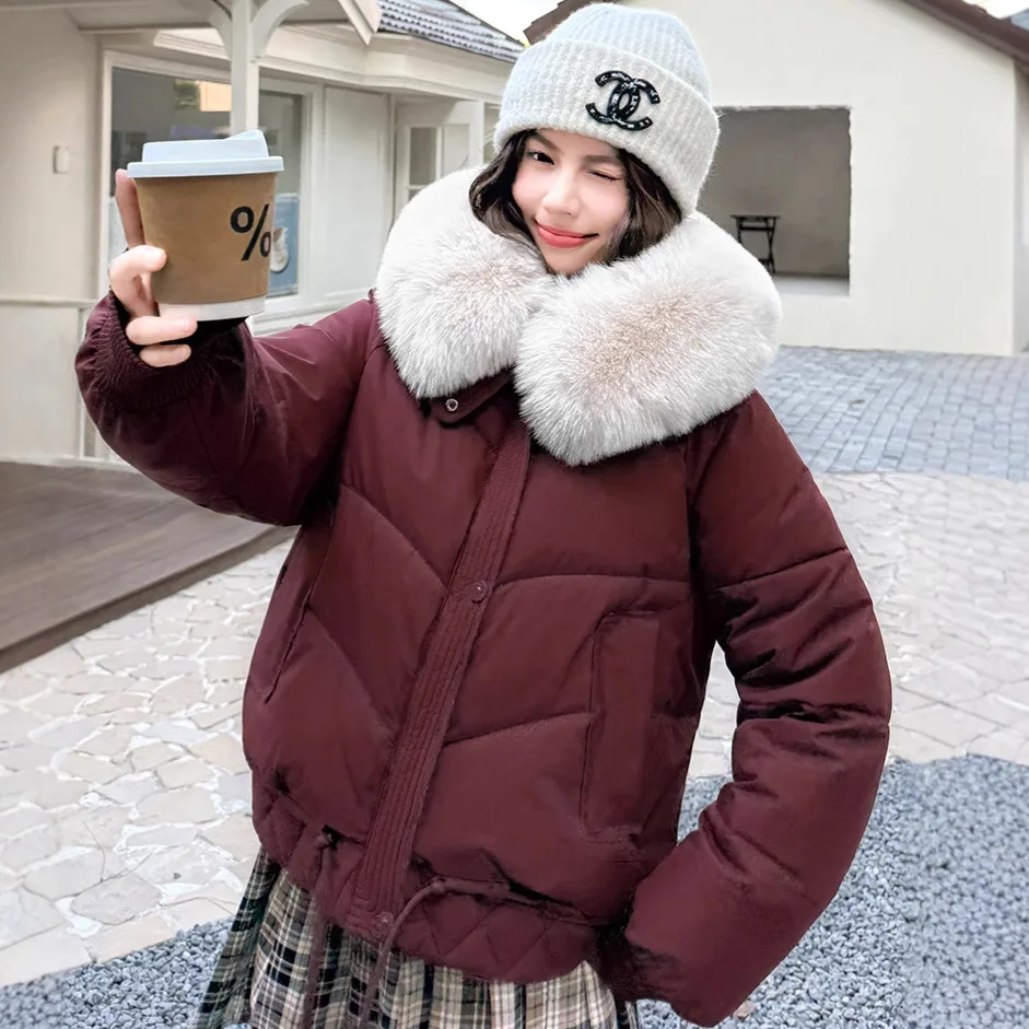 Parkas Women Short Coats Hooded Fur Collar Jackets Full Sleeve Thick Warm Y2k Streetwear Elegant Jacket Work Autumn Winter 2025