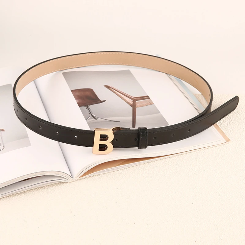 New Fashion Slim Fit Versatile Women's High Quality Sliding Buckle Paired with B Letter White Belt High End Designer Brand Belt