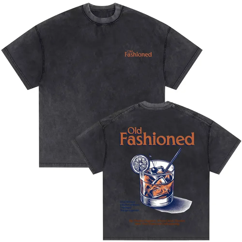 Customization Washed Vintage Cocktail Negroni Funny Meme Tshirt Men Women's Fashion Oversized Aesthetic T Shirts Short Sleeve Y2