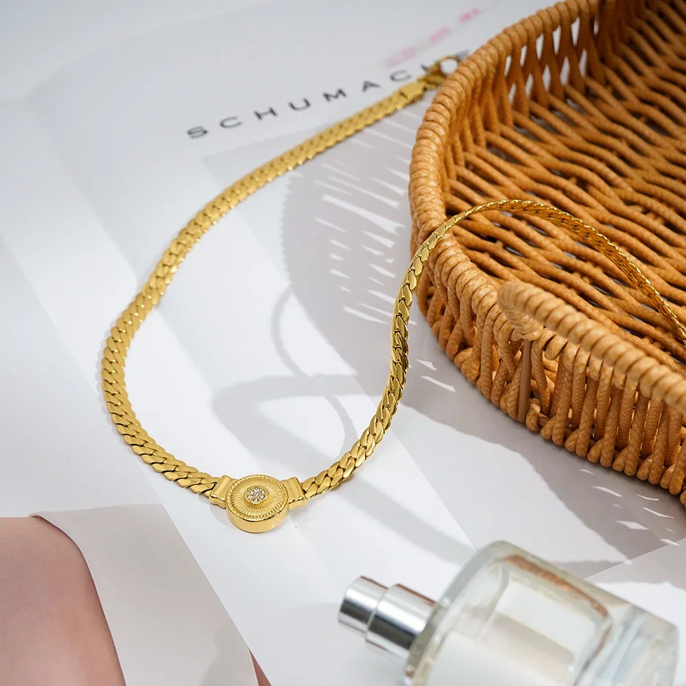 

ENFASHION Para Mujer Round Zircon Chain Necklace For Women's Stainless steel 18K Plated Gold Fashion Delicated Jewelry P253536