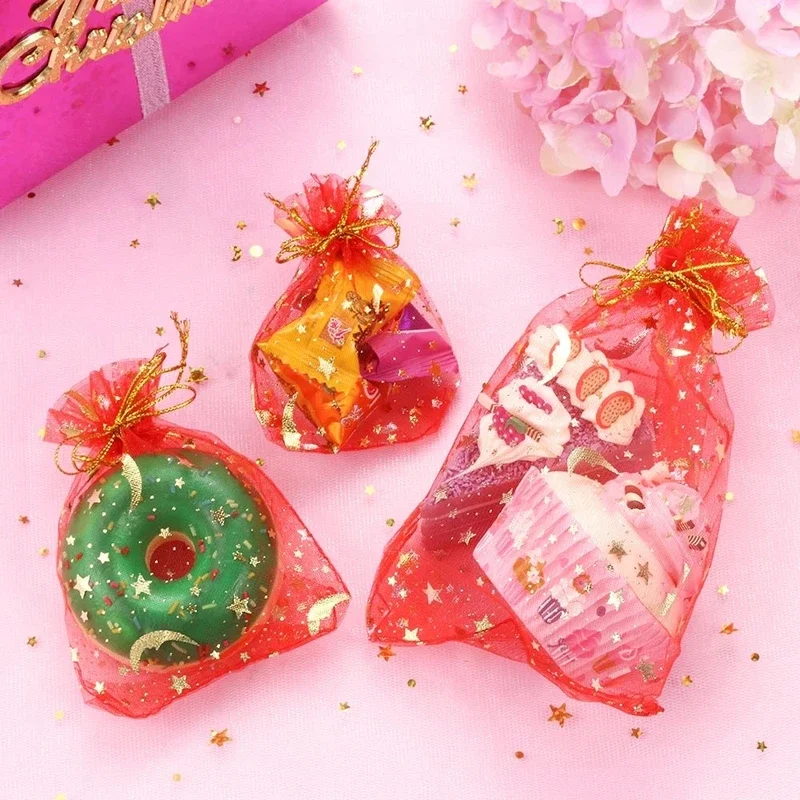 50PCS Moon Stars Drawstring Organza Bags Jewelry Gift Bags Pouches Gold Star Organza Favor Pouches for Christmas Wedding image 3