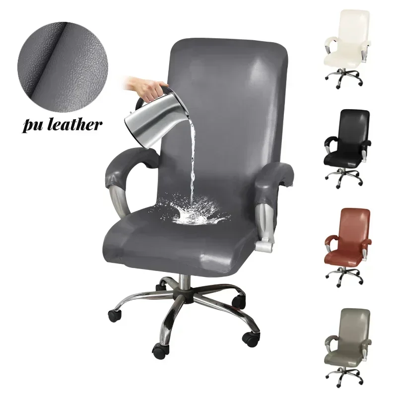 Waterproof Office Armchair Cover Stretch Pu Leather Computer Chair Covers Thickened Rotating Chair Case Funda Silla Escritorio