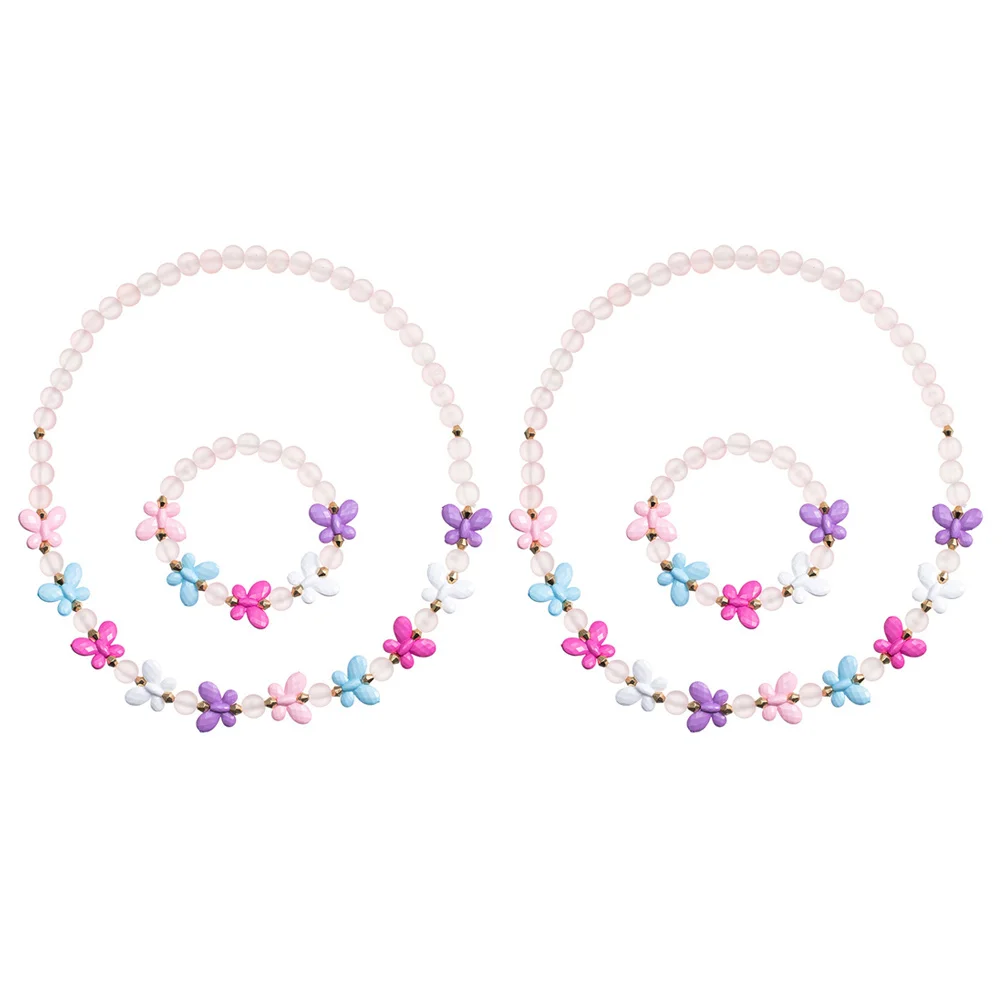 

Beaded Necklace Bracelet Kids Jewelry 2 Sets Resin Charms Lightweight Girls Portable Birthday Gifts Children Toys