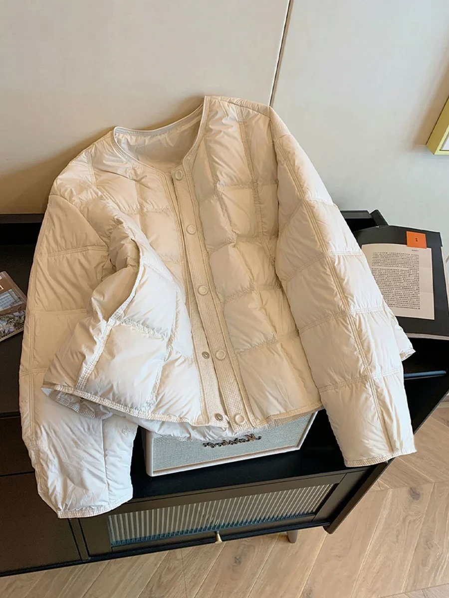 

Korean Sle High-End White round Ne Single Button Cotton Jaet Women's Autumn Winter Simple Warm Small Size Cotton Clothes