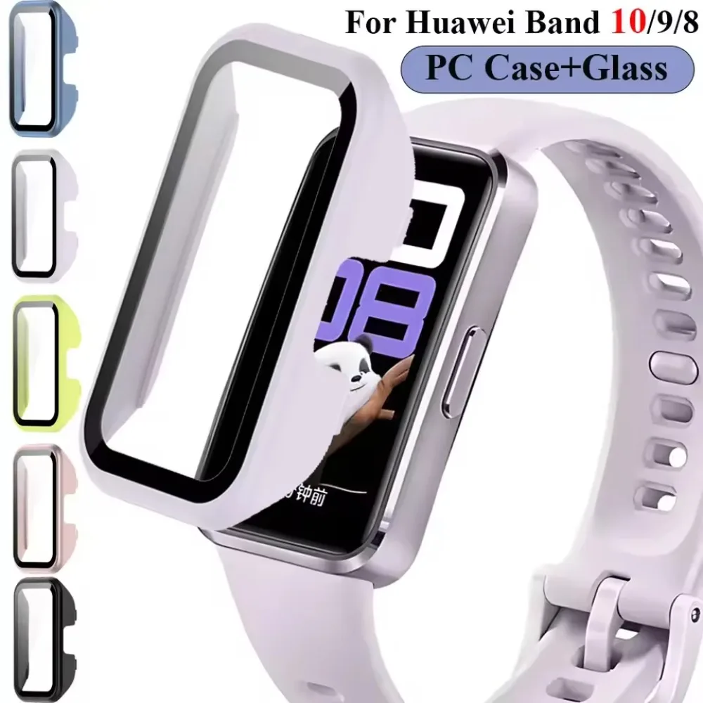 PC-Gehäuse + gehärtetes Glas für Huawei Band 10 9 8, NFC-Displayschutzfolie, gehärtete Glasfolie, Huawei Band 10 9 8 Bumper Cover