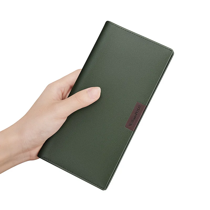 Slim & long leather wallet for men genuine cowhide minimalist design RFID blocking coin pocket multi-card holder