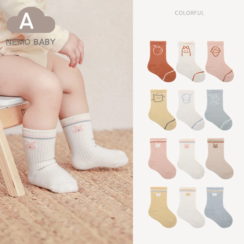 3 Pairs/Lot Baby Socks For Spring Autumn Infant Combed Cotton Cute Cartoon Crew Socks 2023 0-5Y Kid Boys Girls Hand-stitch Socks