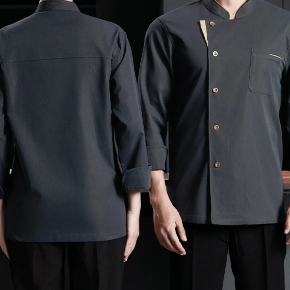 Chef Long Sleeve Work Shirt - Breathable Kitchen Uniform for Restaurant Staff, Durable Cotton Blend with Button Front