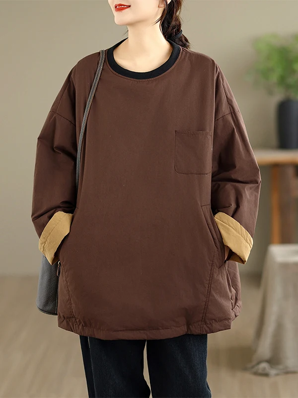 معطف شتوي نسائي من القطن من Thiened فضفاض مناسب للفني معطف شتوي طويل Sve مستدير Ne بطول منتظم للتنقل