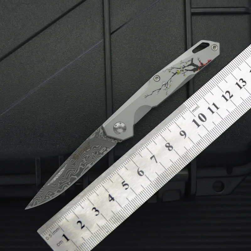 New Damascus Steel Folding Knife Mini Pocket Knife Camping Sharp Portable Keychain Knife
