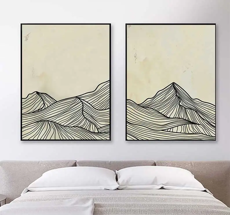 Minimalist Sun Mountain Line Abstract Wall Art, Nordic Posters Prints, Minimalist Image, Canvas Painting, Room Decoration, Set 3
