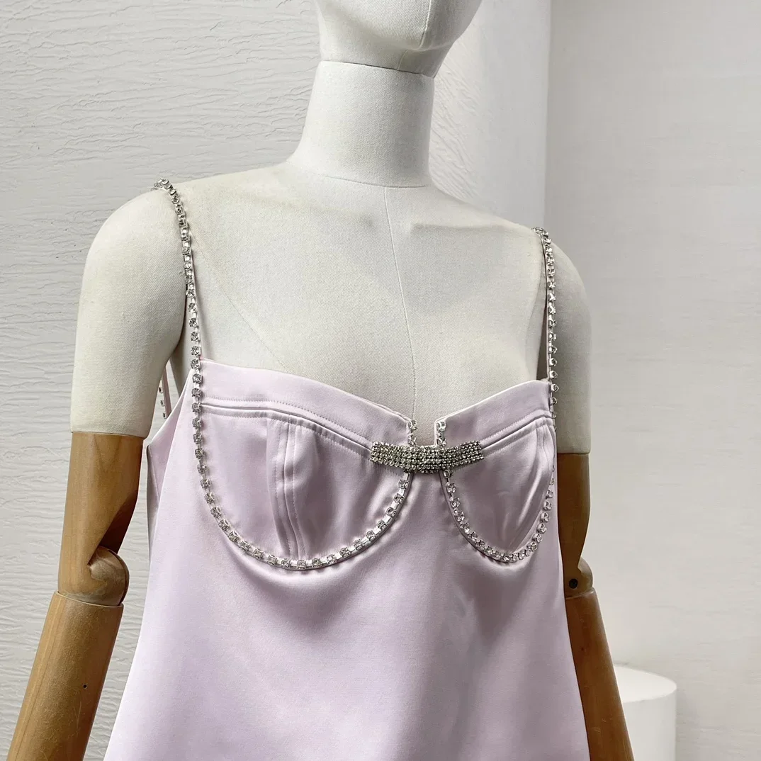 

Sleeveless Sling Top Quality 2025 Mini Dress and Long Sleeve Coat Sets Elegant Violet Purple